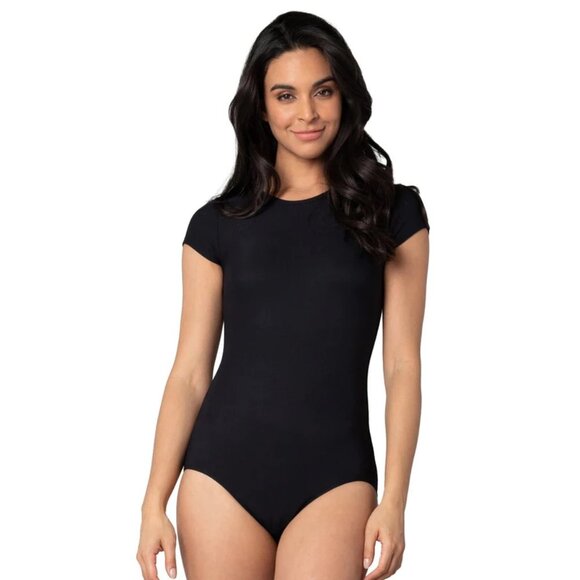 Velvet Rose Black Victoria II Short Sleeve Crew Neck Bodysuit size S - Picture 1 of 15
